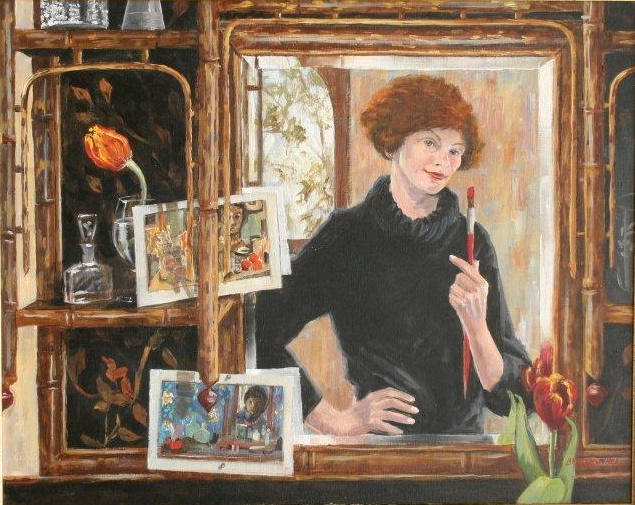 Oil Painting by Mary Larnach-Jones titled Self Portrait with Hommage to Margaret Olley