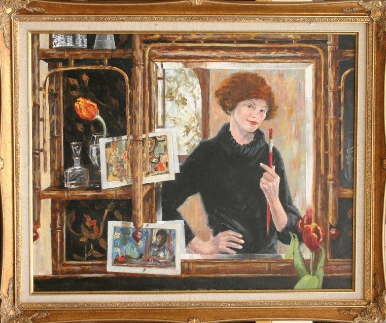 Oil Painting by Mary Larnach-Jones titled Self Portrait with Hommage to Margaret Olley