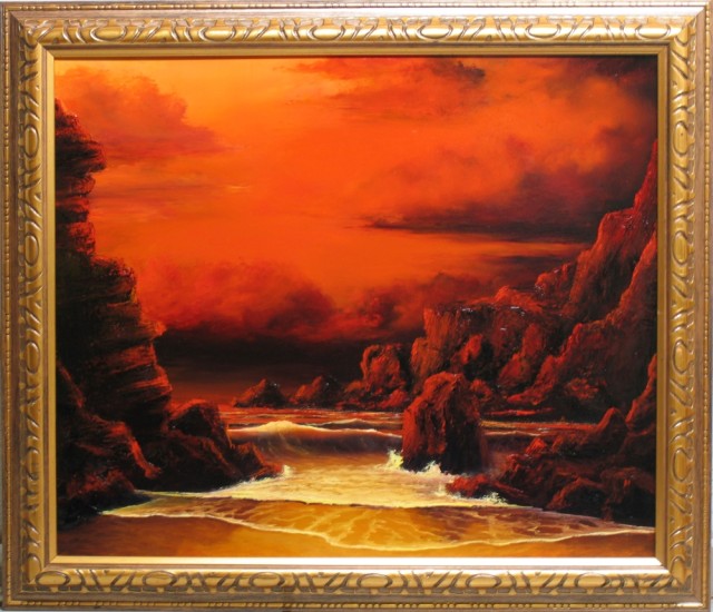 Oil Painting by JOHN COCORIS titled RED SKY SUNSET