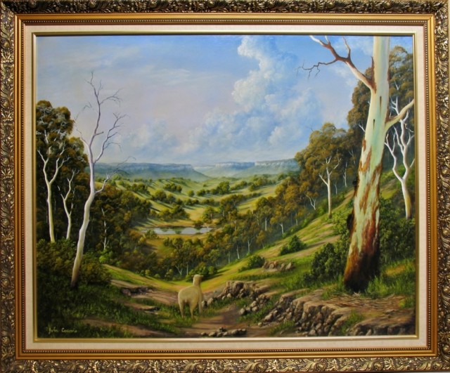 Oil Painting by JOHN COCORIS titled THE LOST SHEEP IN THE SCRUB