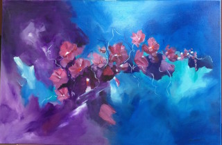 An Acrylic painting by Janette Giacobbe in the Contemporary style  depicting Flowers with main colour being Blue and Purple and titled Rambler