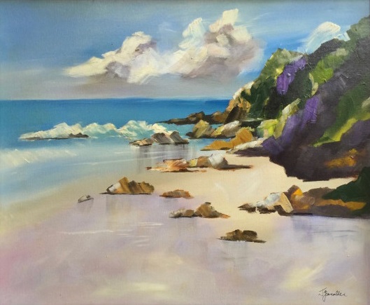 Mixed Media Painting by Janette Giacobbe titled Quiet Beach