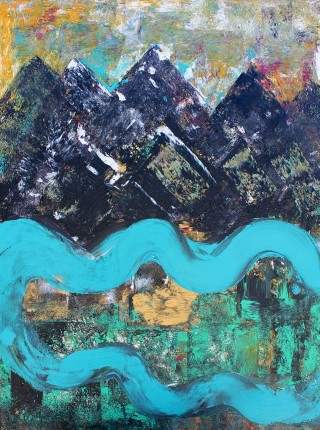 An Acrylic painting by Julie Rooney in the Contemporary style  depicting Landscape River and titled Mountain River
