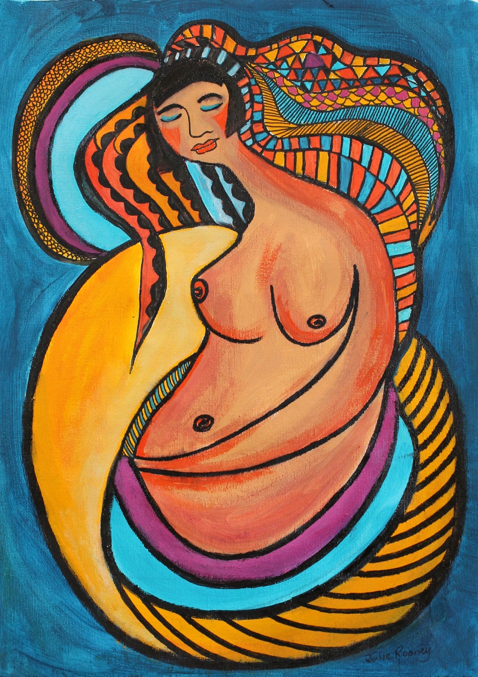 Acrylic Painting by Julie Rooney titled Woman Resting