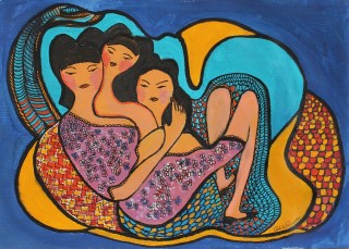 An Acrylic painting by Julie Rooney in the Contemporary style  depicting People and titled Sisters