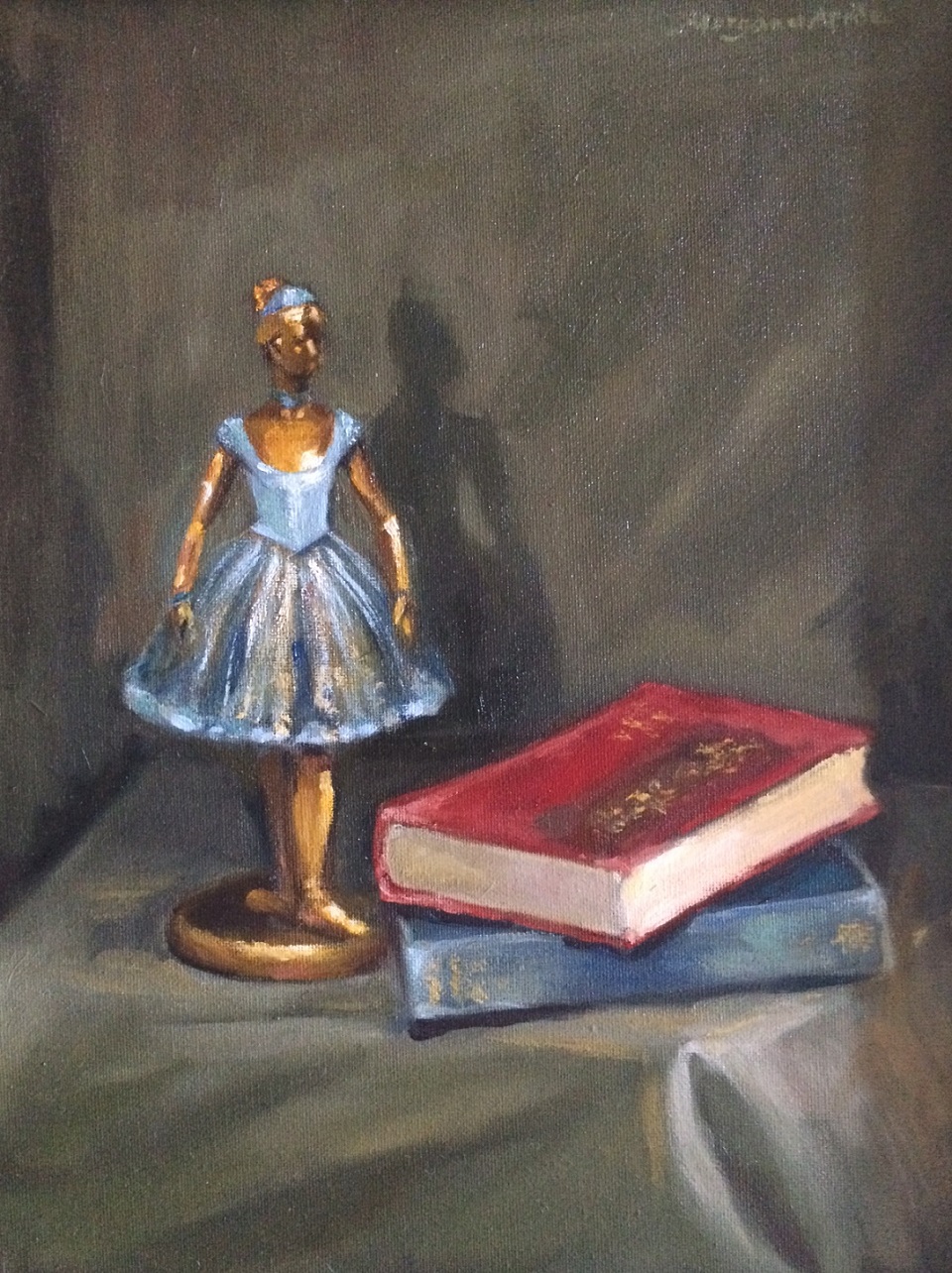 Oil Painting by Kathryn Morgana-Aprile titled Degas figurine & books