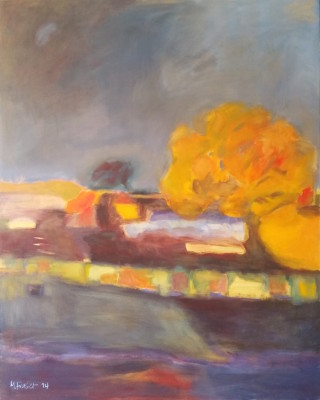 An Oil painting by Melissa Fraser depicting Landscape Farmland Rural and Trees and titled Sun Shower