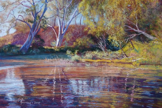 Pastel Painting by Lynda Robinson titled 'Sugarloaf Creek at Ashes Bridge'