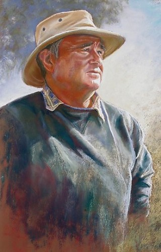 A Pastel painting by Lynda Robinson in the Realist style  depicting Portrait Man and People and titled 'Portrait of Alan'