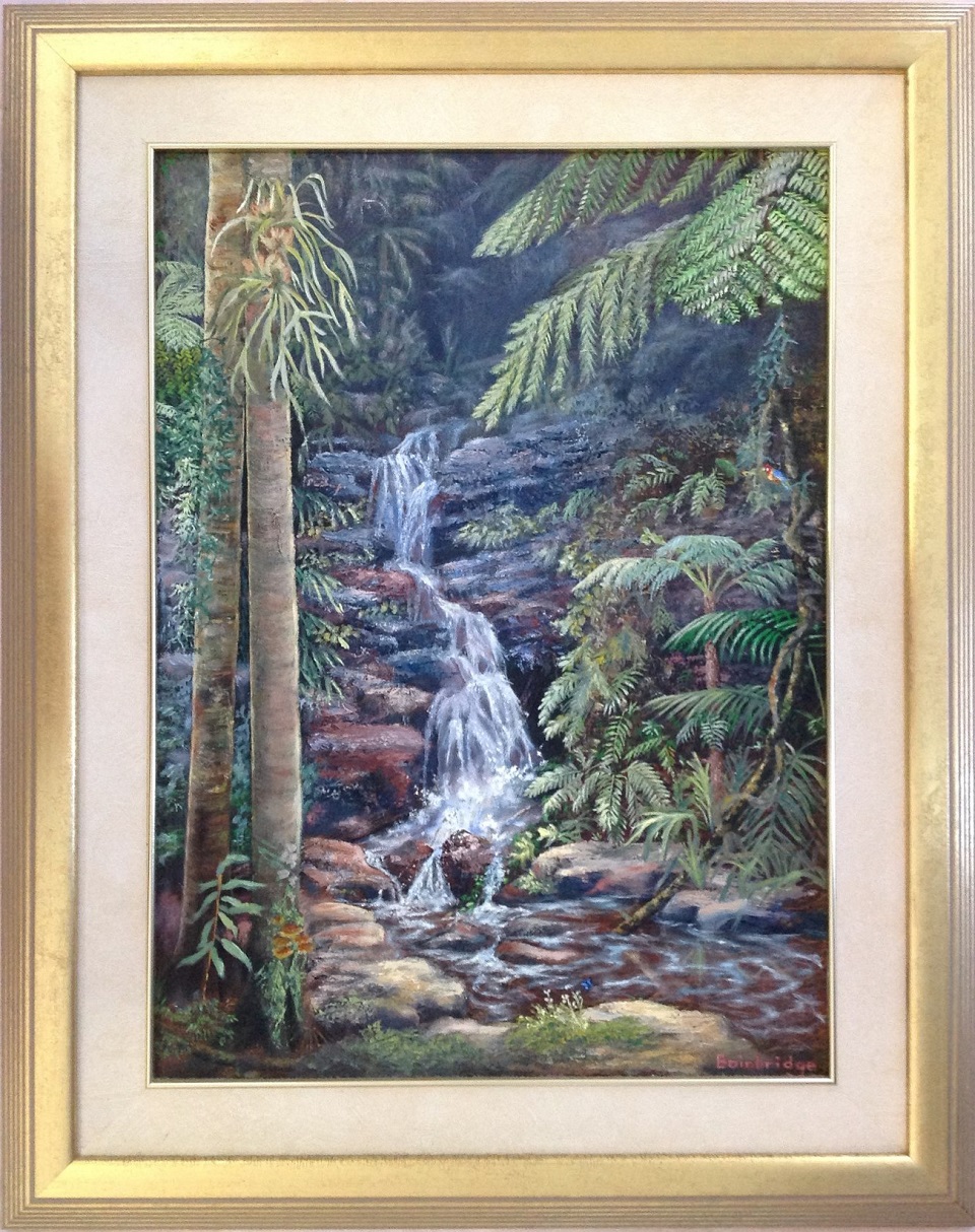 Oil Painting by Maureen Bainbridge titled Dancing Waters – Springbrook