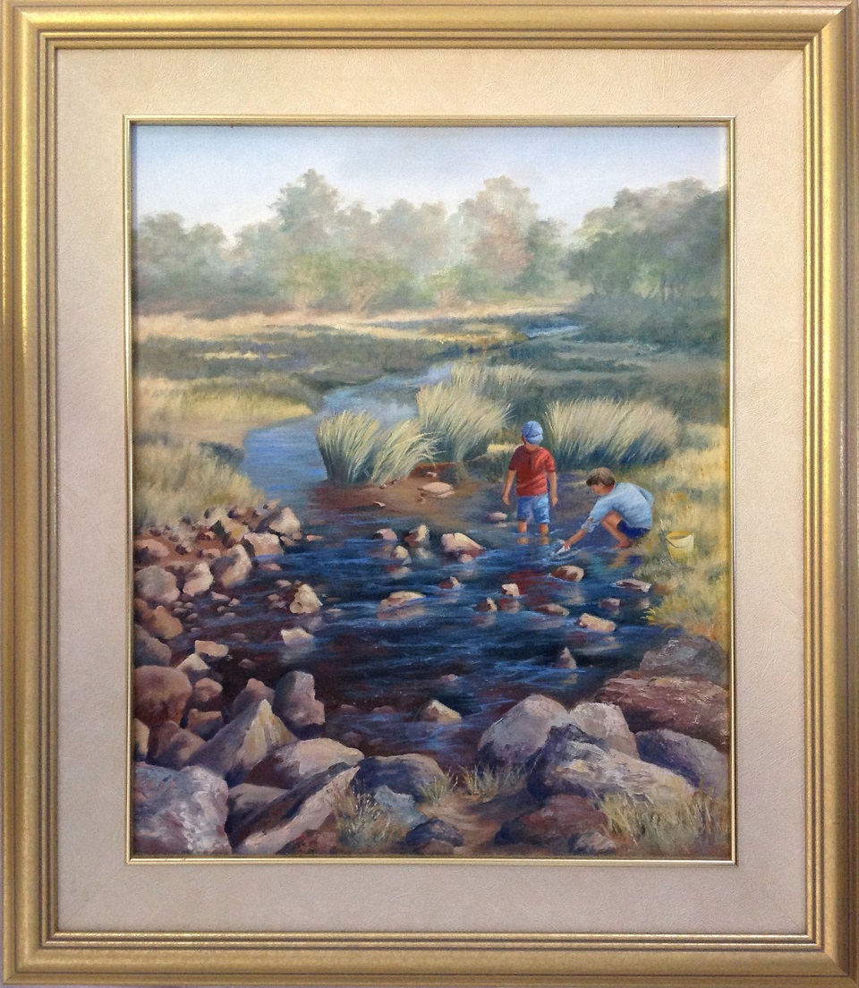 Oil Painting by Maureen Bainbridge titled Catching Tadpoles