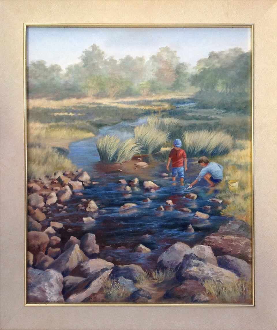 Oil Painting by Maureen Bainbridge titled Catching Tadpoles