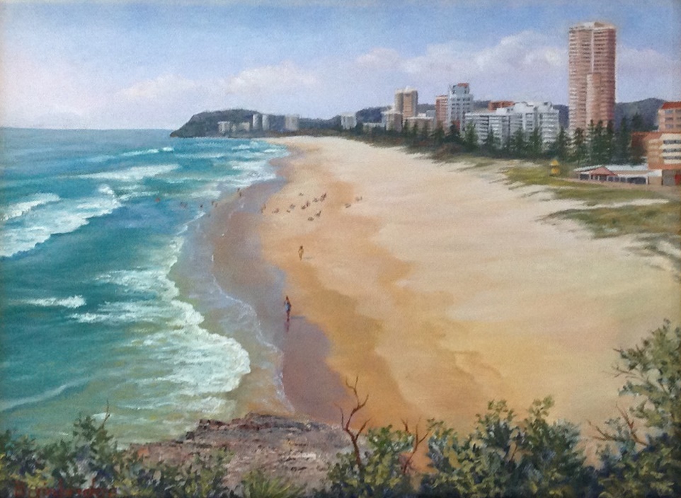 Oil Painting by Maureen Bainbridge titled Burleigh Beach
