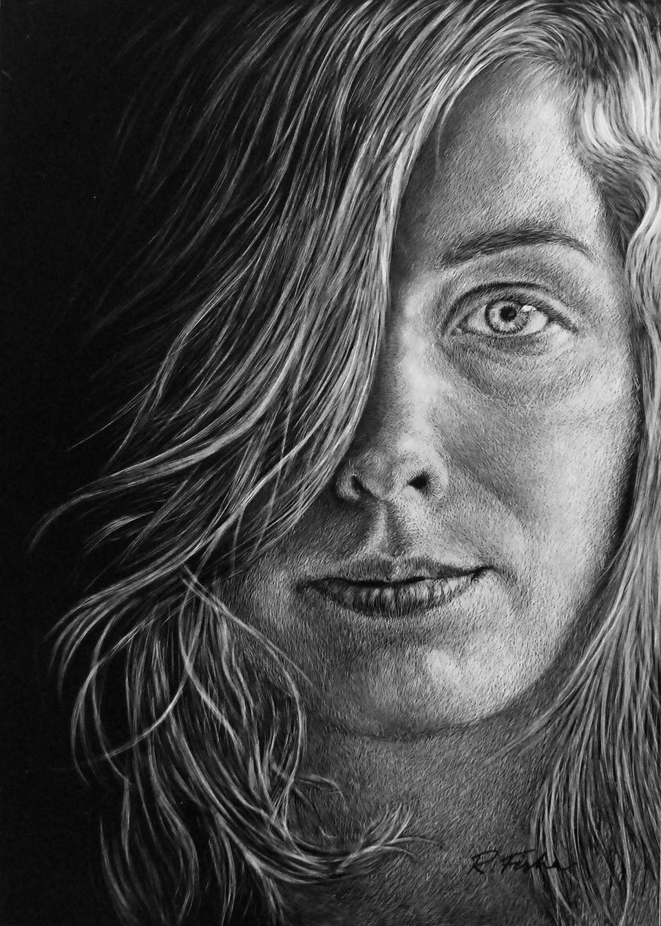 Scratchboard Painting by Rikki Fisher titled I See