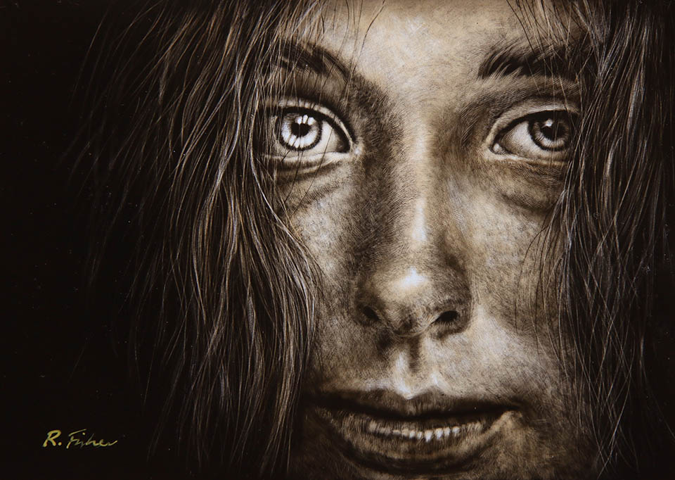 Scratchboard Painting by Rikki Fisher titled Eye Speak