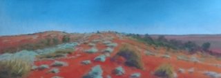 A Pastel painting by Winston Head in the Realist style  depicting Landscape Desert with main colour being Blue and Orange and titled Sand Dune; Canning Stock Route
