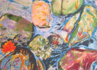 A Coloured Pencils painting by Michelle Ripari in the Realist style  depicting Landscape River and Rocks with main colour being Blue and Green and titled Kaleidoscope