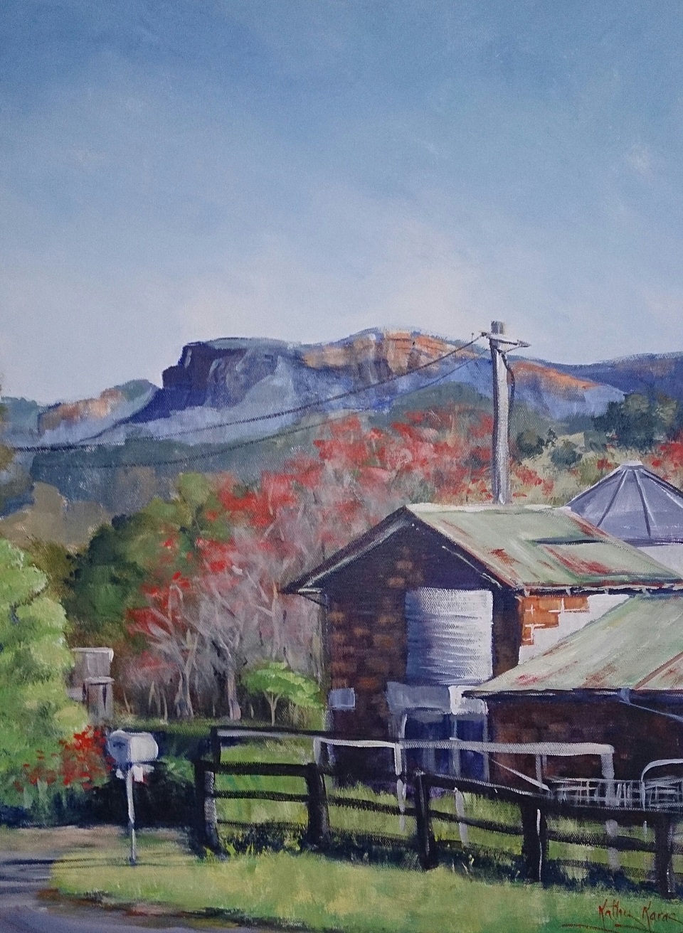 Acrylic Painting by Kathy Karas titled Farm Gate