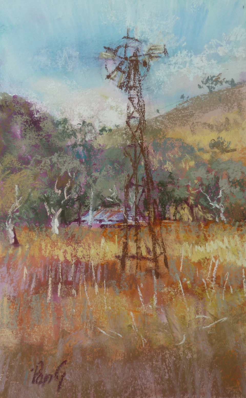 Pastel Painting by Penelope Gilbert-Ng titled Old Windmill