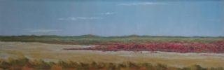 A Pastel painting by Winston Head in the Realist style  depicting Lake Desert with main colour being Blue Cream and Pink and titled Serpentine Lakes, Anne Beadell Hwy