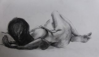 A Charcoal painting by Winston Head in the Realist style  depicting Nude Girl with main colour being Black and White and titled Sarah