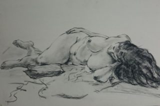 A Charcoal painting by Winston Head in the Realist style  depicting Nude and Woman with main colour being Black and White and titled Sufio