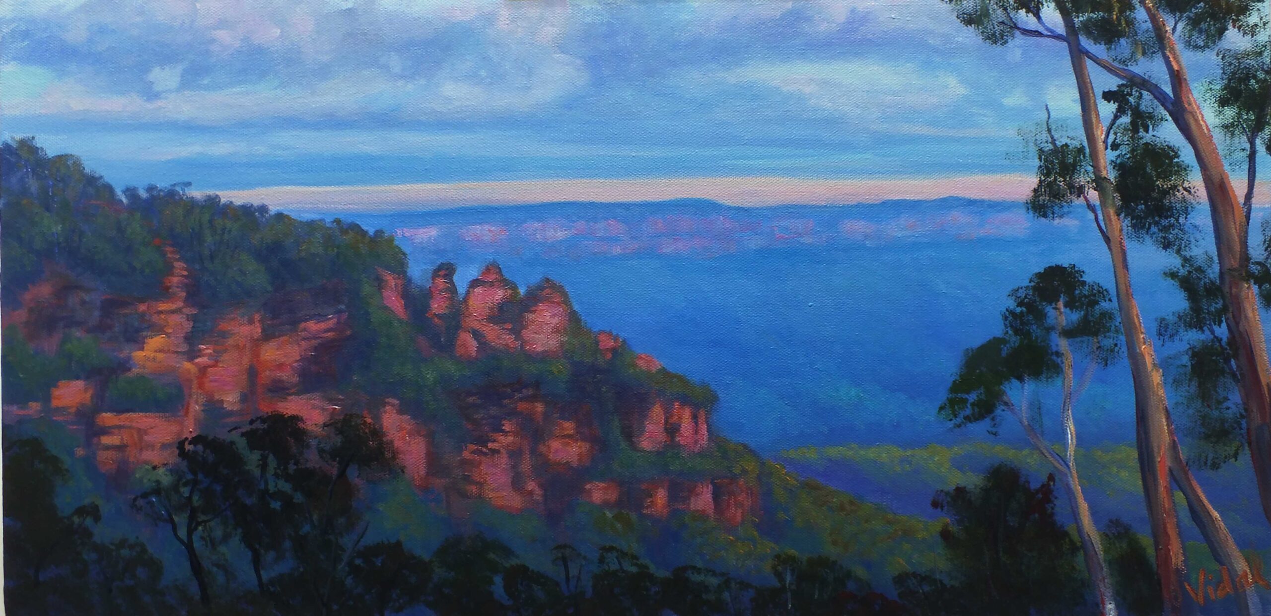 Oil Painting by Christopher Vidal titled Last lights Three Sisters Katoomba, NSW