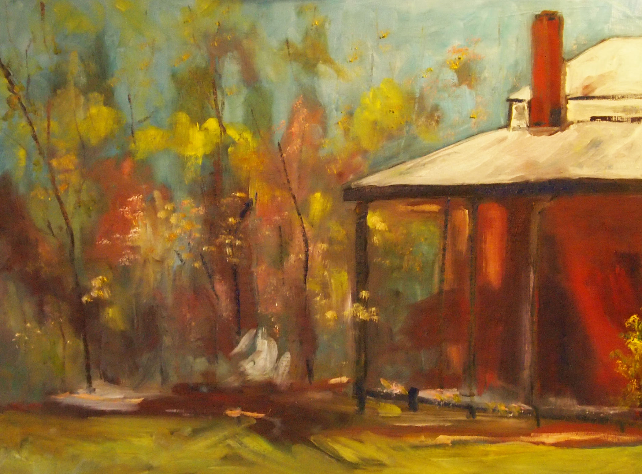 Oil Painting by Margaret Morgan-Watkins titled Homestead at Armstead Estate Knowsley