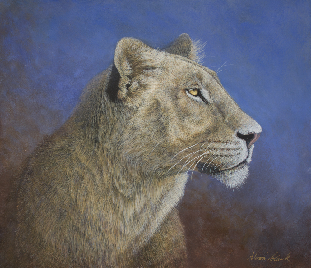 Acrylic Painting by Alison Clark titled The Lioness Awakens