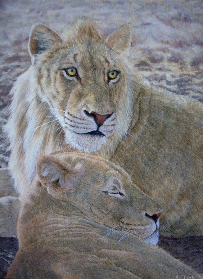 Acrylic Painting by Alison Clark titled Morning Rest for Two Siblings