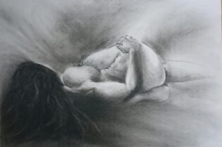 A Charcoal painting by Winston Head in the Realist style  depicting Nude and Woman with main colour being Black and White and titled Sufio 2