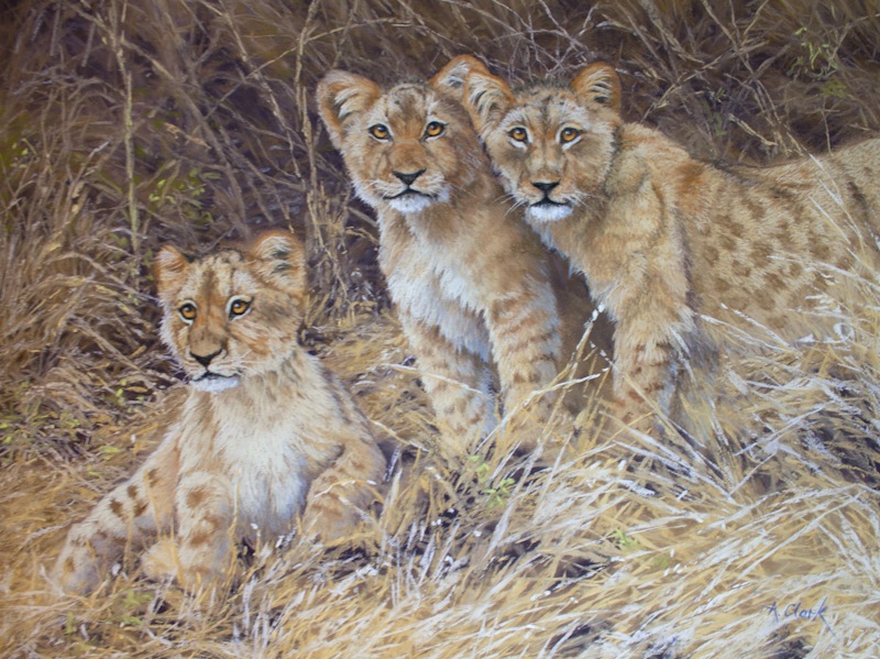 Pastel Painting by Alison Clark titled Three's Mischief