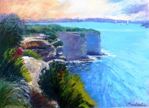 Acrylic Painting by Yvonne West titled The Gap- Watsons Bay