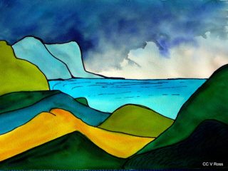 A  painting by Valarie Ross Mountains and titled Landscape 2