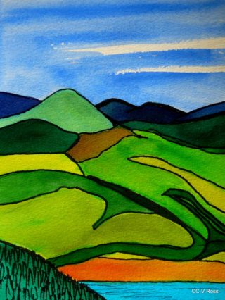 A  painting by Valarie Ross Mountains and titled Landscape 4