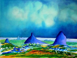 A  painting by Valarie Ross Mountains and titled Landscape 1