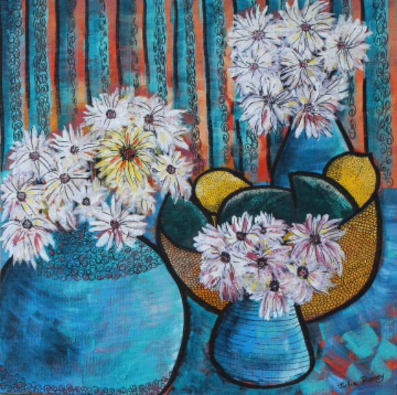 Acrylic Painting by Julie Rooney titled White Daisies