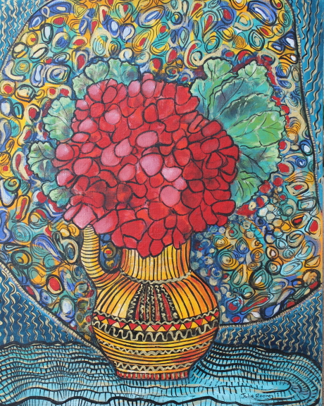Acrylic Painting by Julie Rooney titled Geraniums