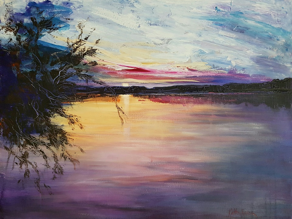 Acrylic Painting by Kathy Karas titled Sunset