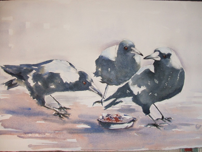 Watercolour Painting by Maureen Runge titled Be quick someone is coming