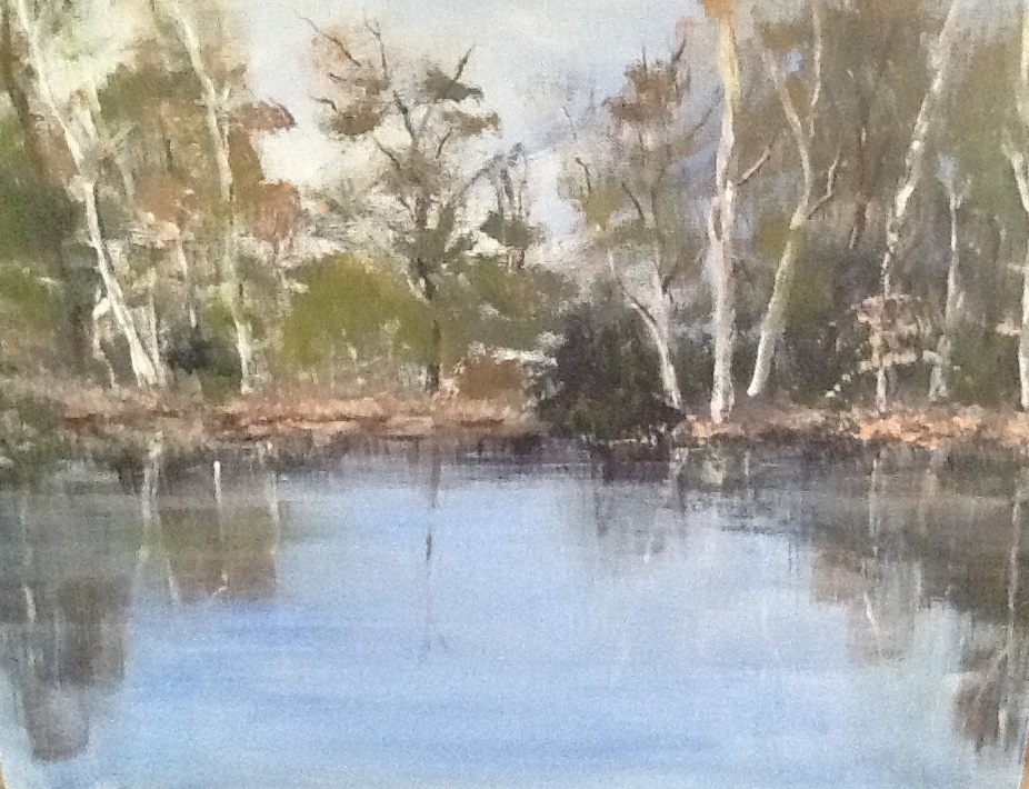Acrylic Painting by Susan Lanchester titled Sanatorium Lake, Mt. Macedon