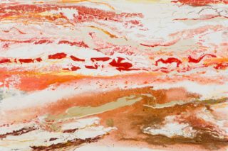 An Acrylic painting by William Holt in the Abstract style  with main colour being Pink and Red and titled True Node