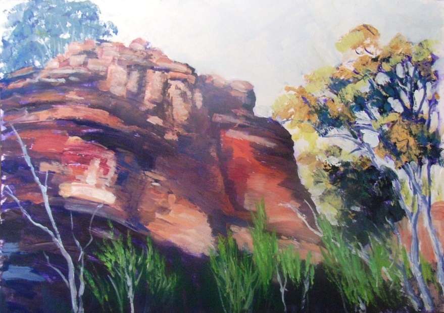 Acrylic Painting by Yvonne West titled Rock Outcrop Flinders Ranges