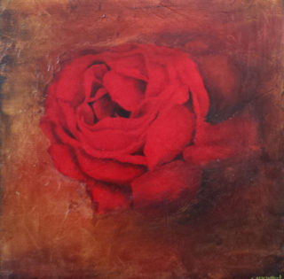 An Oil painting by Christopher McClelland in the Semi-Abstract style  Flowers and Outback and titled Burnt Earth and Rose #3