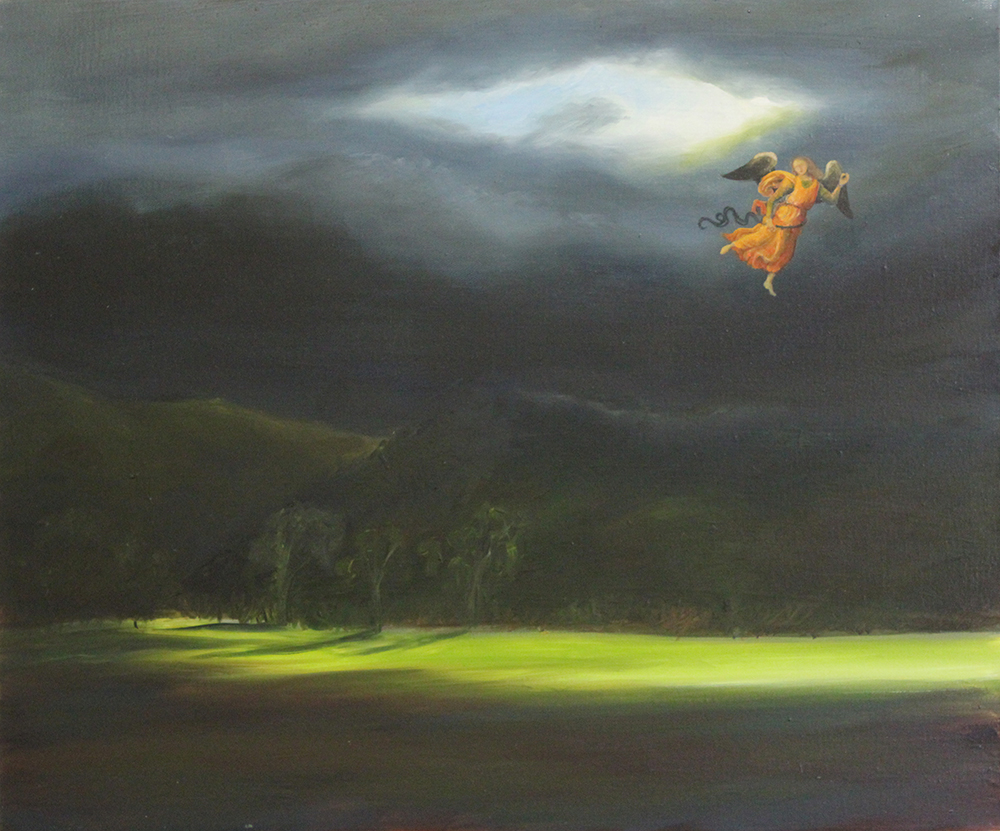 Oil Painting by Christopher McClelland titled Perugino's Angel over a Southwest landscape