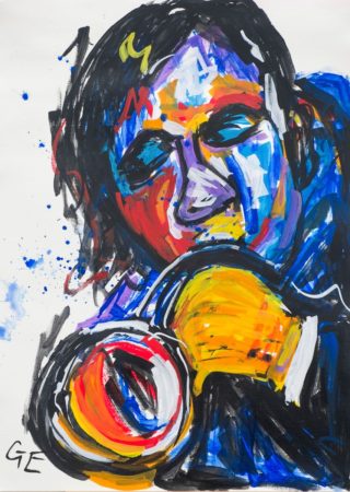 A  painting by Gail Edmonds and titled Jazzman