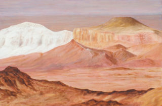 An Oil painting by Alex Mortensen in the Realist style  depicting Desert with main colour being Brown Pink and White and titled MAGIC OF THE BREAKAWAYS SOUTH AUSTRALIA 2014-16