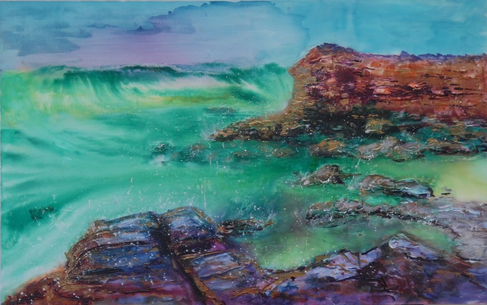 Mixed Media Painting by Mary Cottam titled Terrigal Shore Line