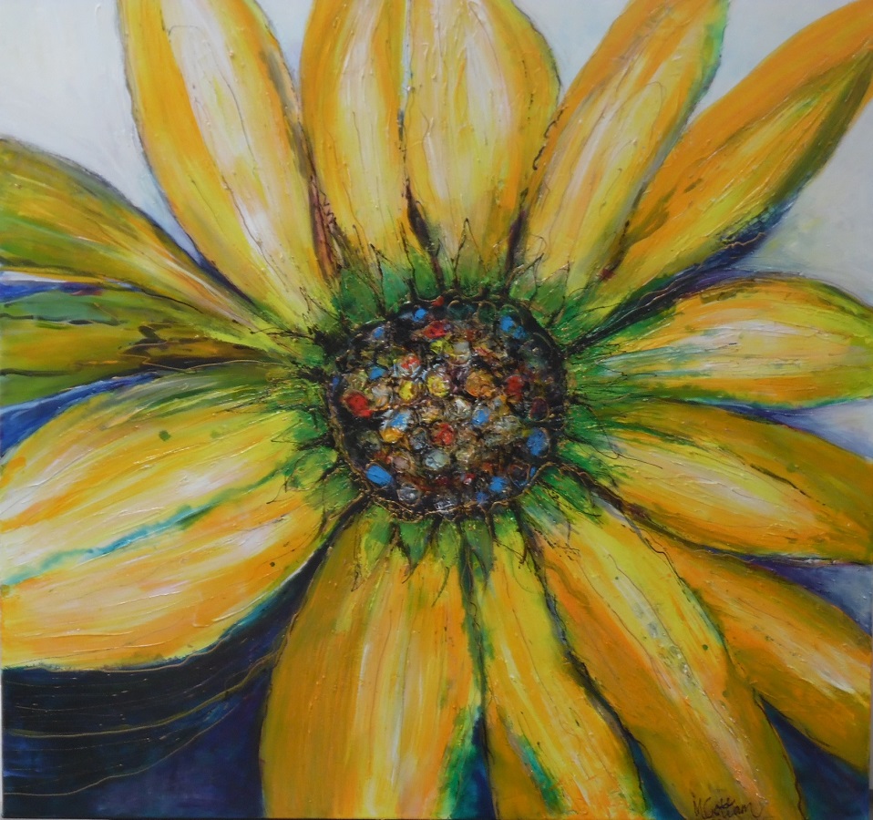 Mixed Media Painting by Mary Cottam titled Yellow Flower