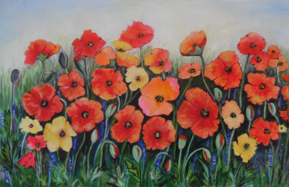 Acrylic Painting by Mary Cottam titled Poppies